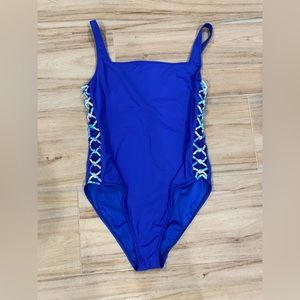 Lilly Pulitzer Mori one piece swimsuit Lattice side Corsica Blue Sz 12